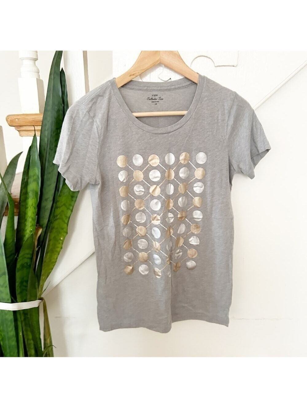 J.Crew Factory Gray Foil Print Round Neck Short Sleeve Collector's Tee Size XS